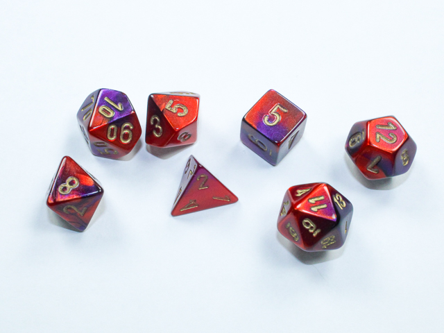 Chessex Gemini Mini-Polyhedral Purple-Red/Gold 7-Die Set