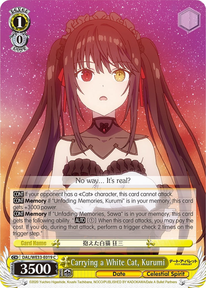 Carrying a White Cat, Kurumi (DAL/WE33-E019 C) (Parallel Foil) [Date A Bullet]