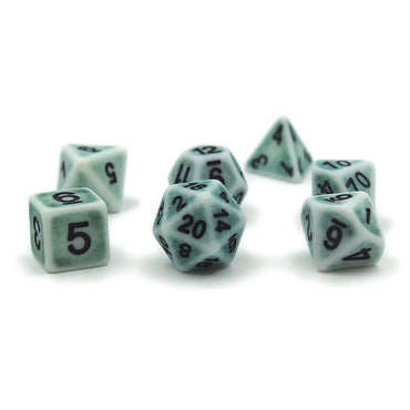 White Set of 7 Ancient V2 Polyhedral Dice with White Numbers for D20 based RPG's