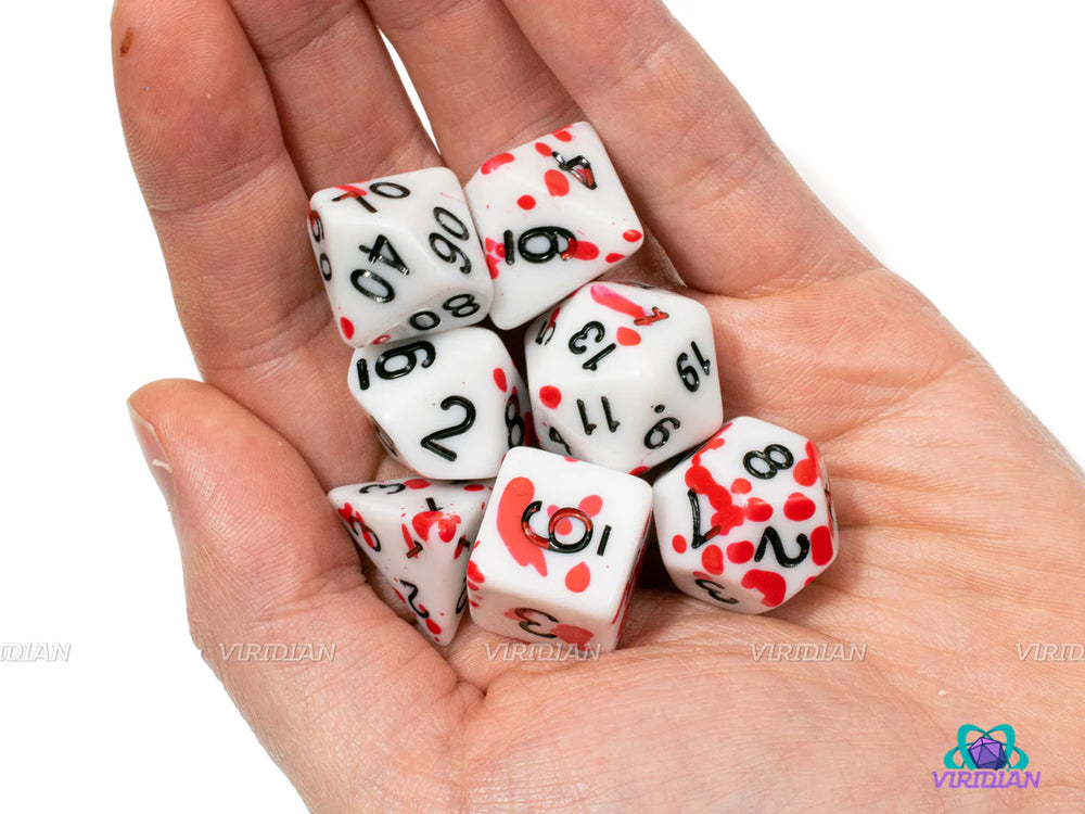 Red Set of 7 Speckled Polyhedral Dice with Black Numbers for D20 based RPG's