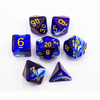 Blue Set of 7 Cloudy Polyhedral Dice with Gold Numbers for D20 based RPG's
