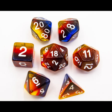 Burn Set of 7 Aurora Polyhedral Dice with White Numbers for D20 based RPG's