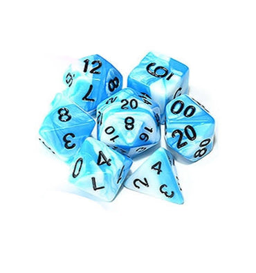 Blue/Green Set of 7 Fusion Polyhedral Dice with White Numbers for D20 based RPG's