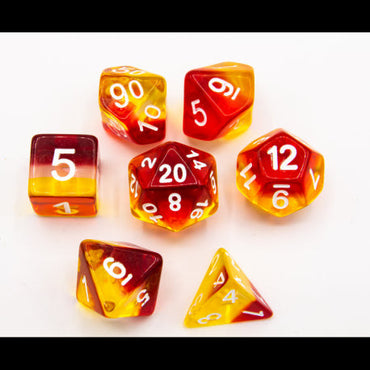Sunset Set of 7 Aurora Polyhedral Dice with White Numbers for D20 based RPG's